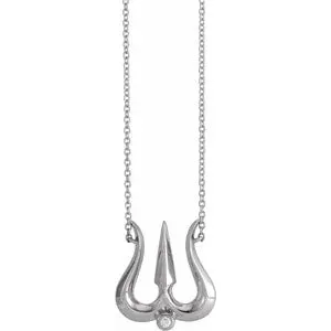 .03 CT Natural Diamond Shiva Trishula 18" Necklace 87407