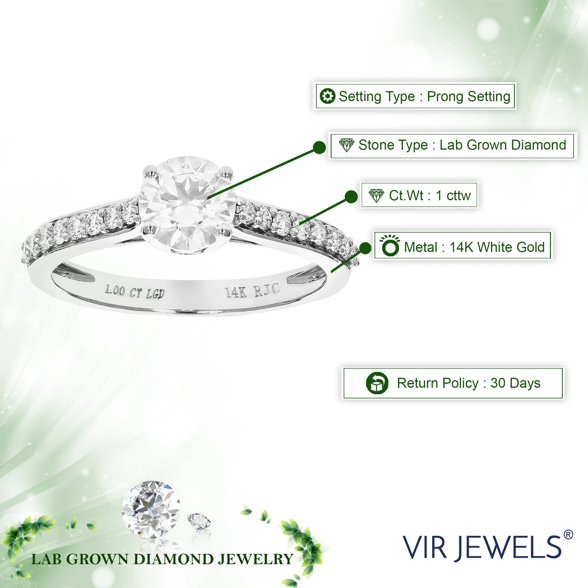 1 cttw Lab Grown Diamond Halo Engagement Rings in 14K White Gold