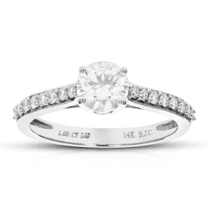 1 cttw Lab Grown Diamond Halo Engagement Rings in 14K White Gold