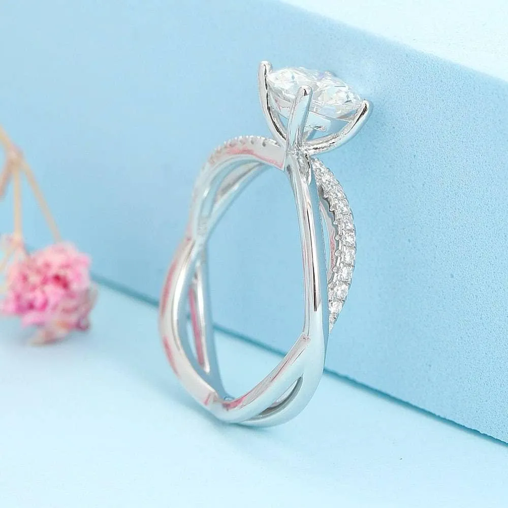 1.0 Ct Round Cut Diamond Halo Twist Band Engagement Ring