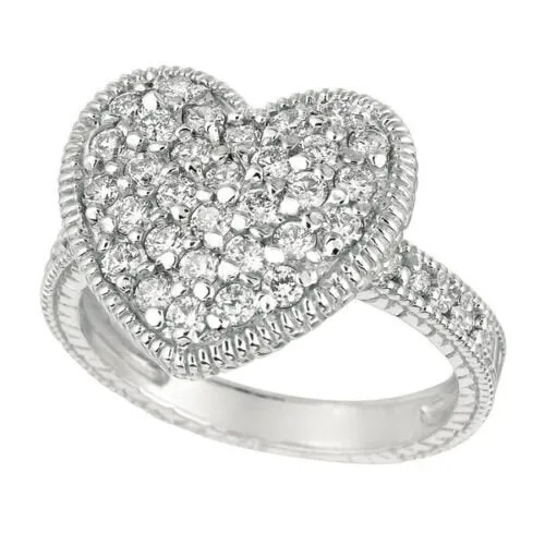 1.00 Carat Natural Diamond Heart Ring Band G SI 14K White Gold