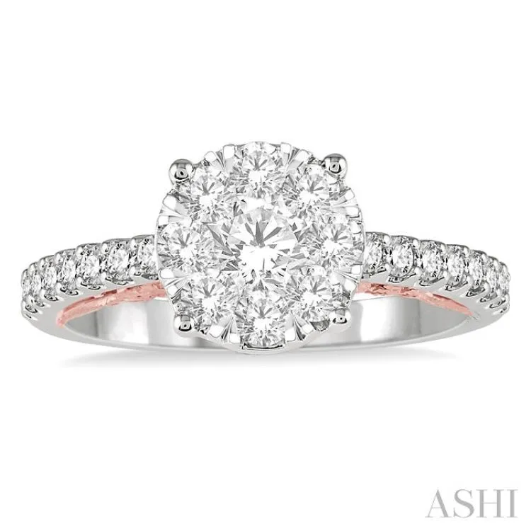 1.00 ctw Round Diamond Lovebright Vintage Solitaire Style Engagement Ring in 14K White and Rose Gold