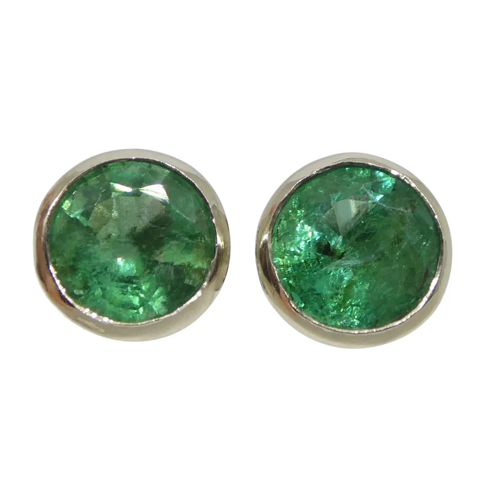 1.04ct Round Green Emerald Stud Earrings set in 14k White Gold