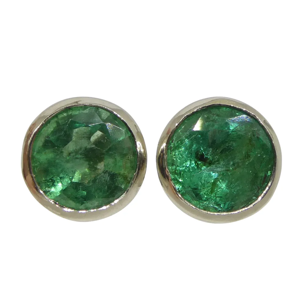 1.04ct Round Green Emerald Stud Earrings set in 14k White Gold