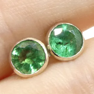 1.04ct Round Green Emerald Stud Earrings set in 14k White Gold