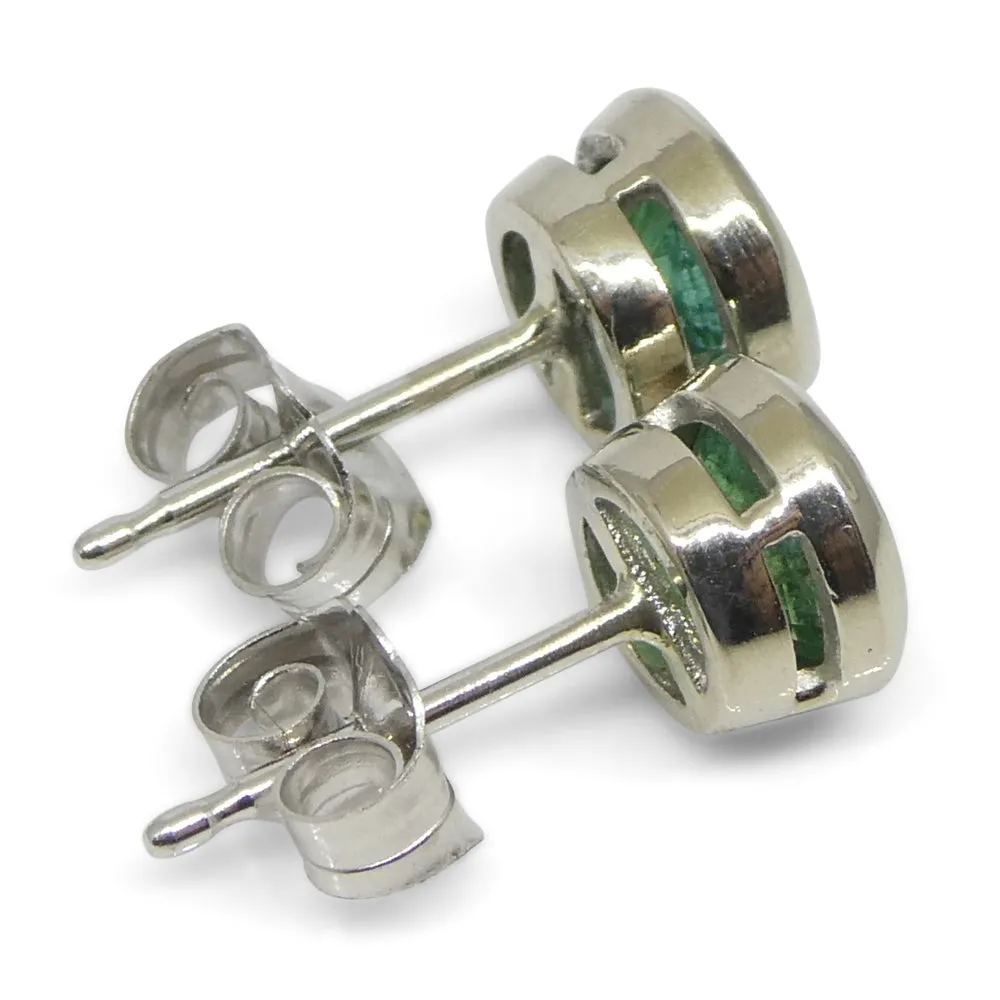 1.04ct Round Green Emerald Stud Earrings set in 14k White Gold