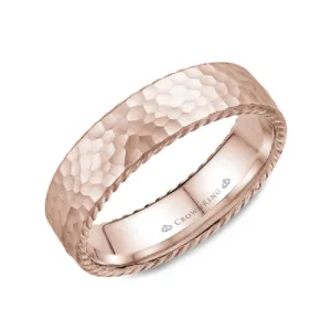 (10K, 14K, 18K) CrownRing Rose Gold (6mm) Hammered and Rope Wedding Band