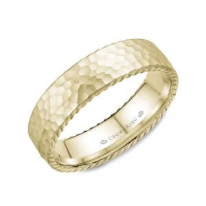 (10K, 14K, 18K) CrownRing Yellow Gold (6mm) Hammered and Rope Wedding Band