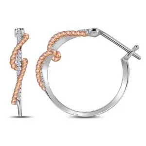 10k Two-tone Gold Women Round Diamond Rope Hoop Earrings 1/10 Cttw