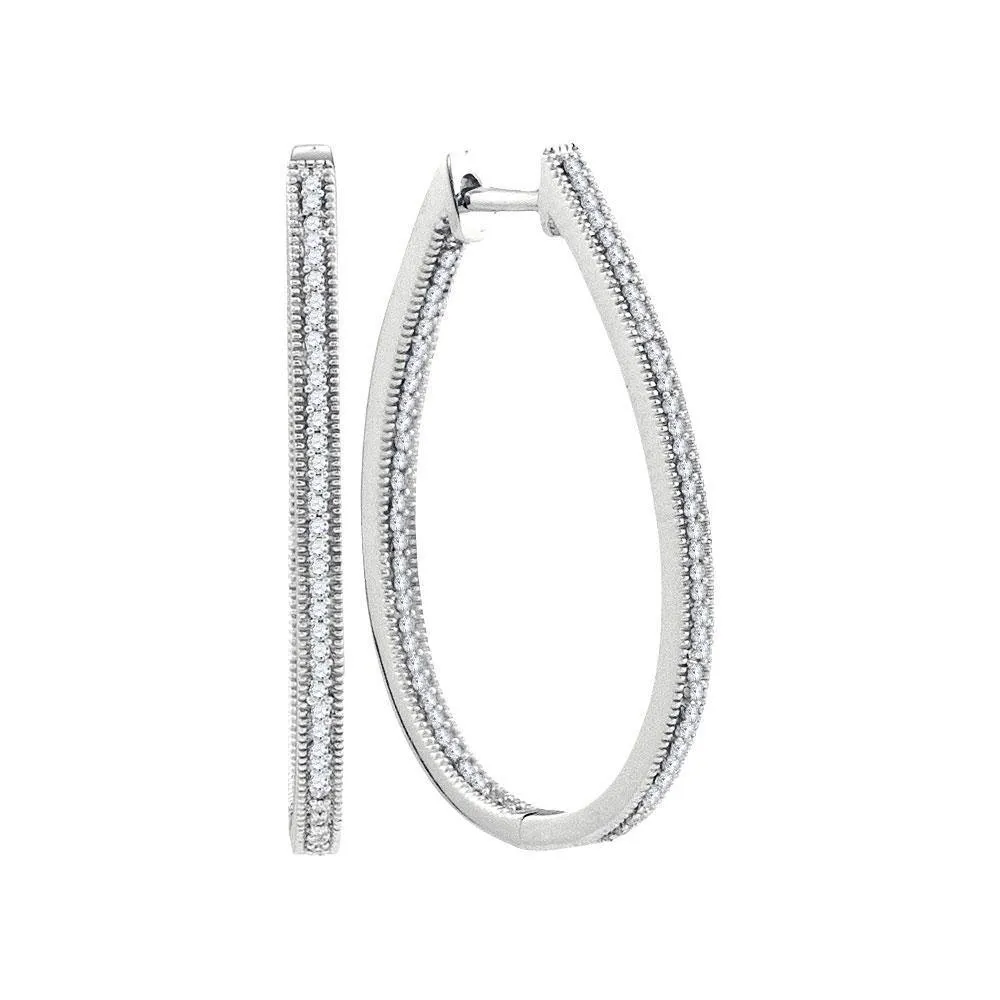 10K White Gold Round Diamond Hoop Earrings 1/2 Cttw