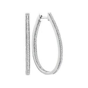 10K White Gold Round Diamond Hoop Earrings 1/2 Cttw