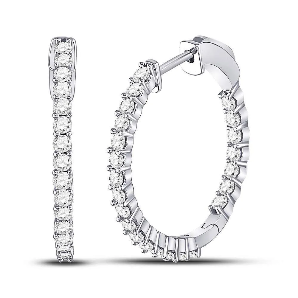10K White Gold Round Diamond Single Row Hoop Earrings 1-1/2 Cttw