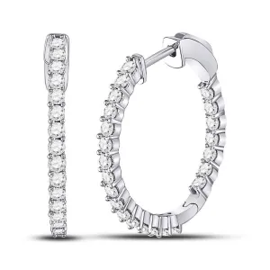 10K White Gold Round Diamond Single Row Hoop Earrings 1-1/2 Cttw