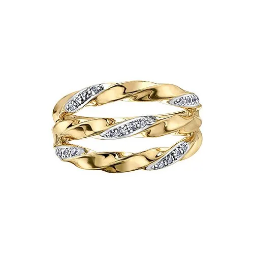 10K Yellow Gold (0.12ct) Diamond Fancy Twist Wide Band Ring
