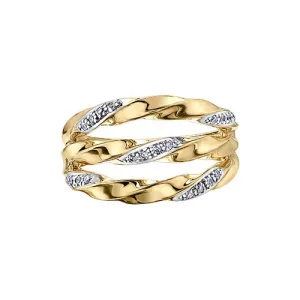 10K Yellow Gold (0.12ct) Diamond Fancy Twist Wide Band Ring