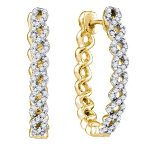 10K Yellow Gold Round Diamond Woven Hoop Earrings 1/2 Cttw