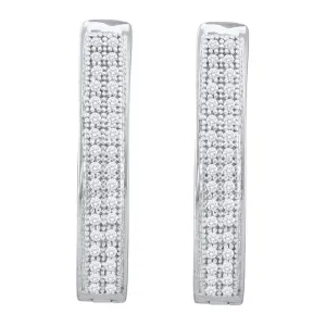 10kt White Gold Womens Round Diamond Double Row Hoop Earrings 1/5 Cttw