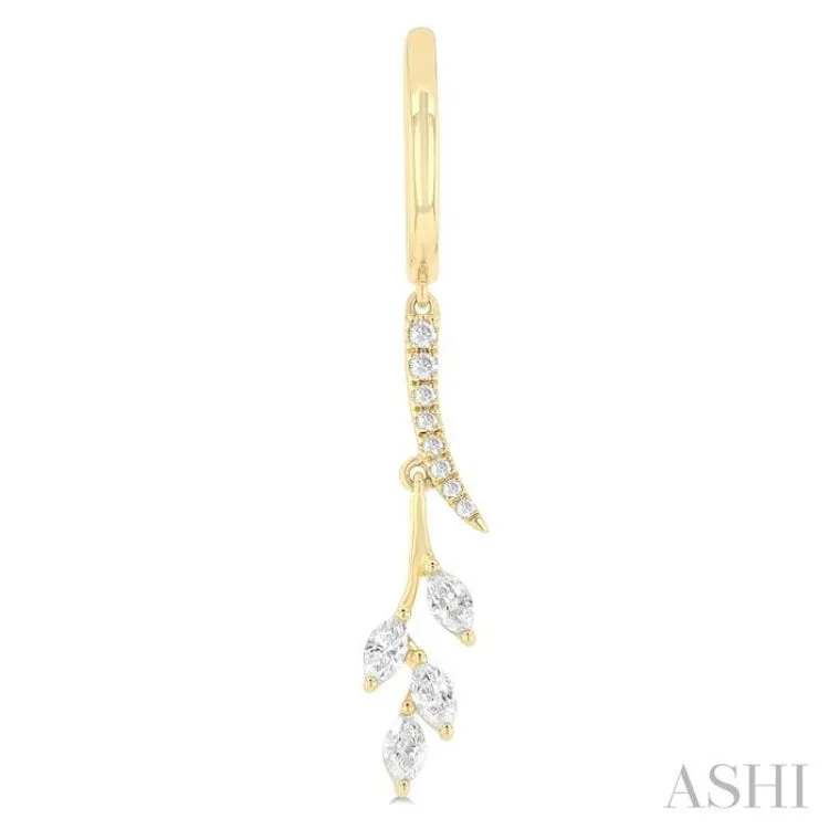 1/2 ctw Marquise and Round Cut Diamond Leaf Dangler Hoop Earrings in 14K Yellow Gold