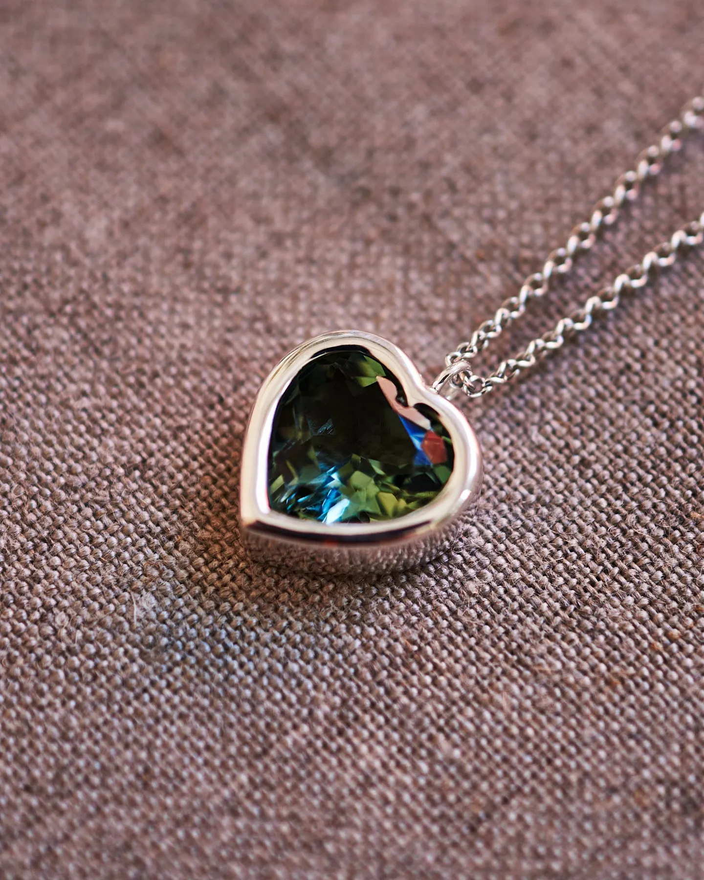 12mm Bezel Green Amethyst Heart Necklace
