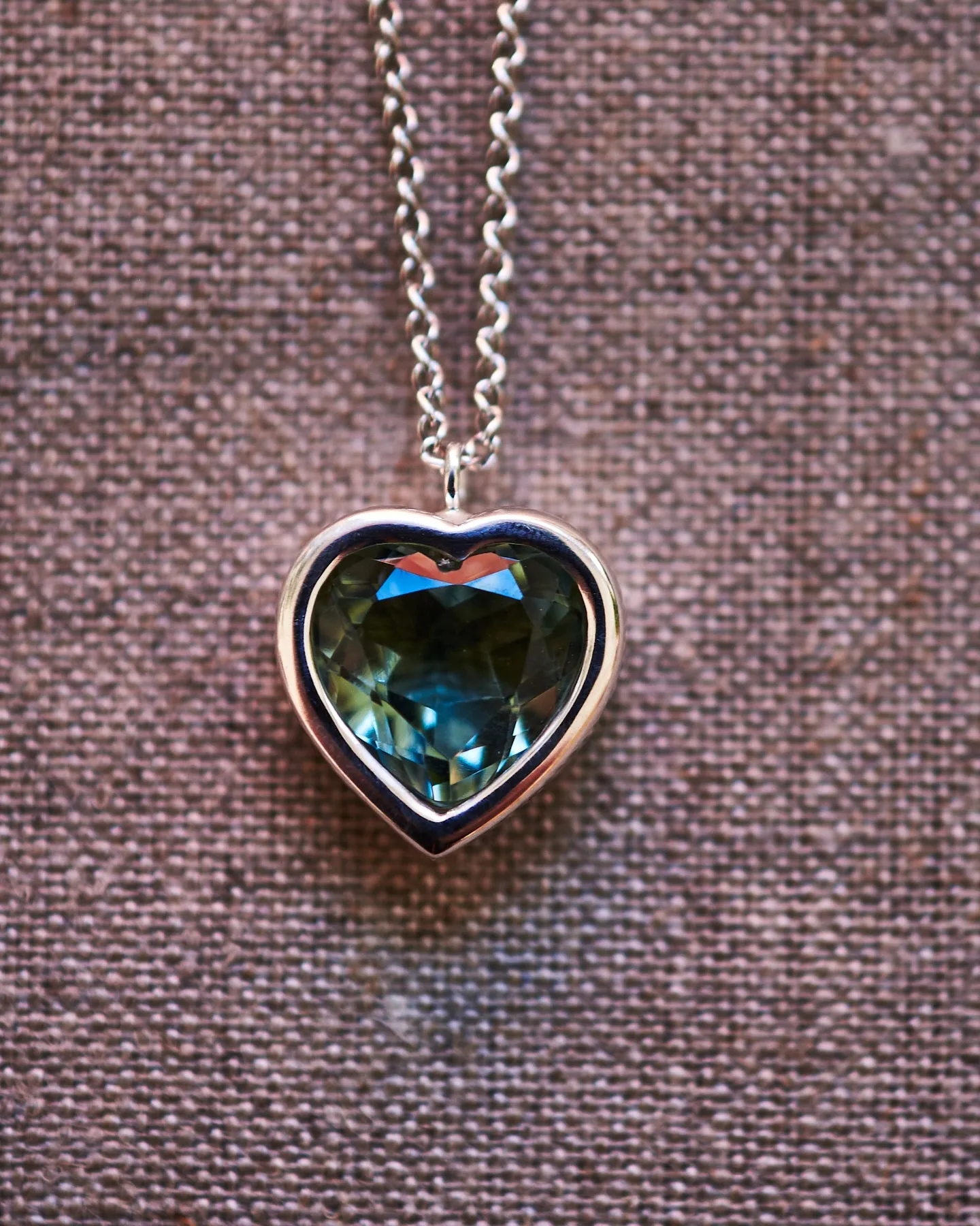 12mm Bezel Green Amethyst Heart Necklace