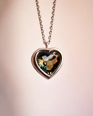 12mm Bezel Green Amethyst Heart Necklace