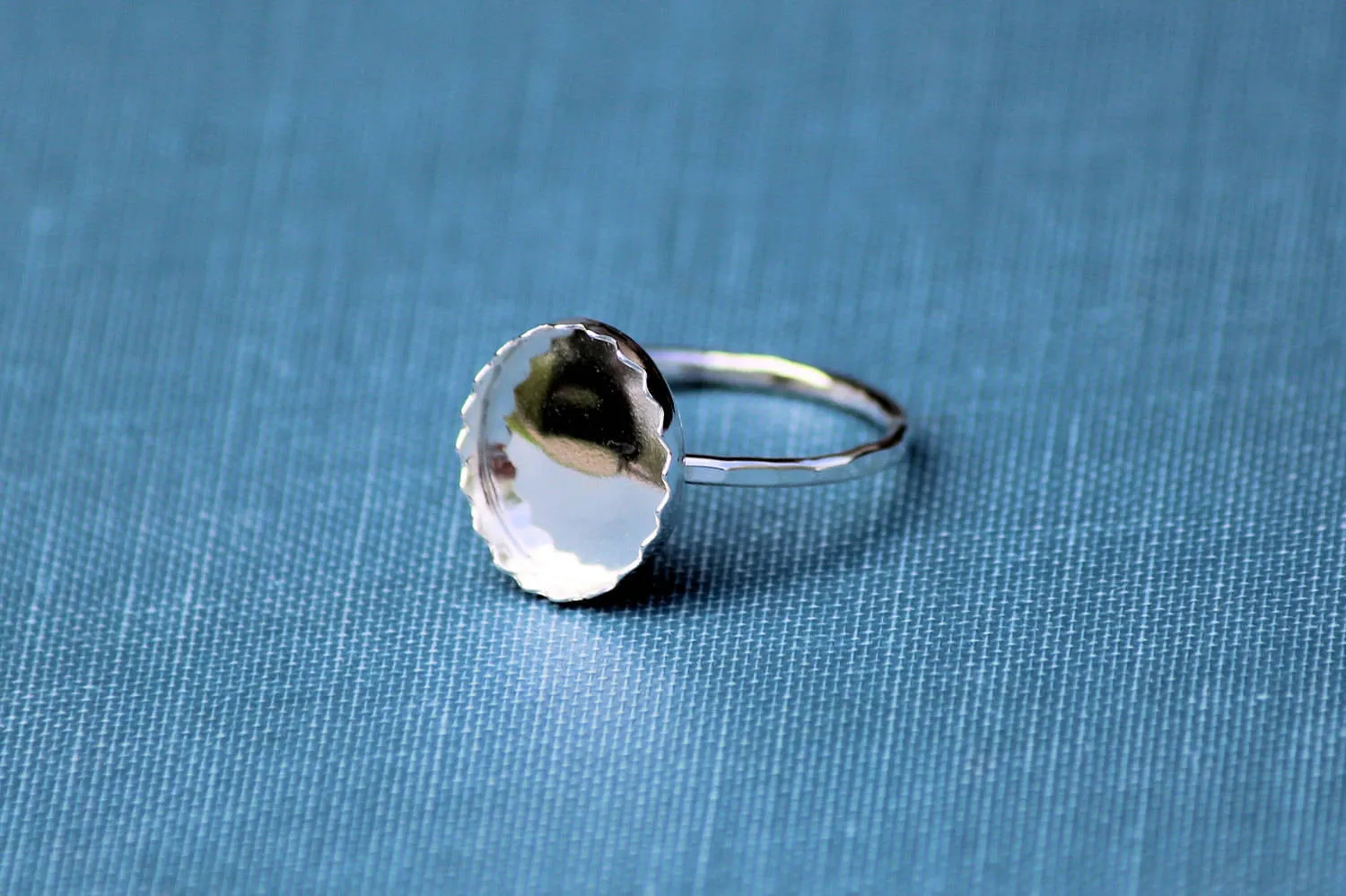 12x10mm Oval Serrated Bezel Silver Ring blank