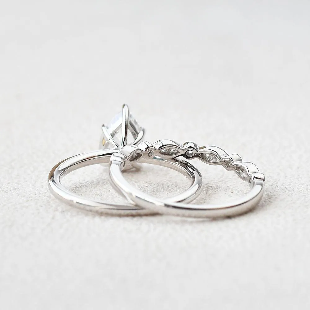 1.3ct Pear Shaped Moissanite Solitaire Ring Set 2pcs