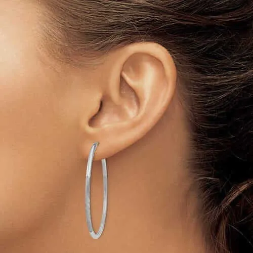 14 White Gold Diamond Cut Endless Hoop Earrings 2mm x 42mm