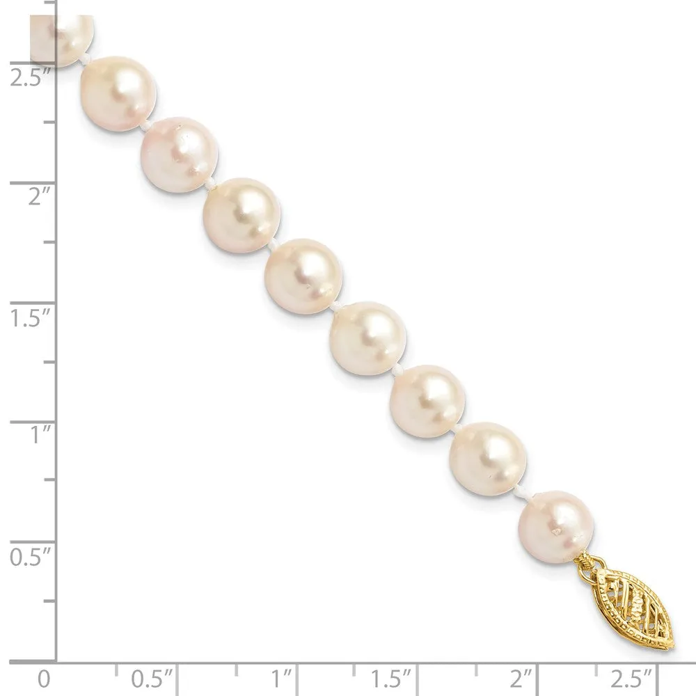 14k 7-8mm Round White Gold Saltwater Akoya Cultured Pearl Bracelet