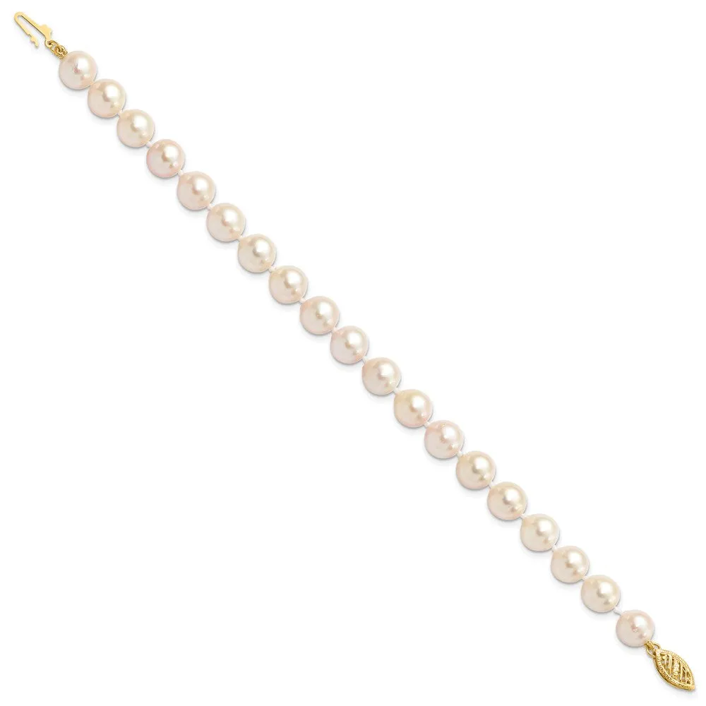 14k 7-8mm Round White Gold Saltwater Akoya Cultured Pearl Bracelet