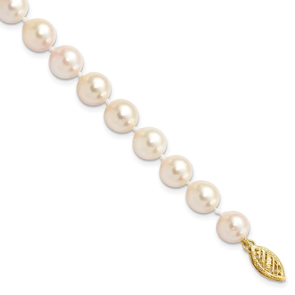 14k 7-8mm Round White Gold Saltwater Akoya Cultured Pearl Bracelet