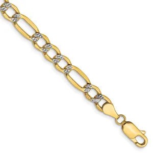 14K 7 inch 5.25mm Semi-Solid with Rhodium Pav� Figaro with Lobster Clasp Bracelet