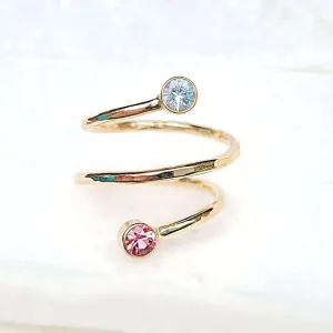 14K Aquamarine and Tourmaline Wrap Ring in Yellow Gold