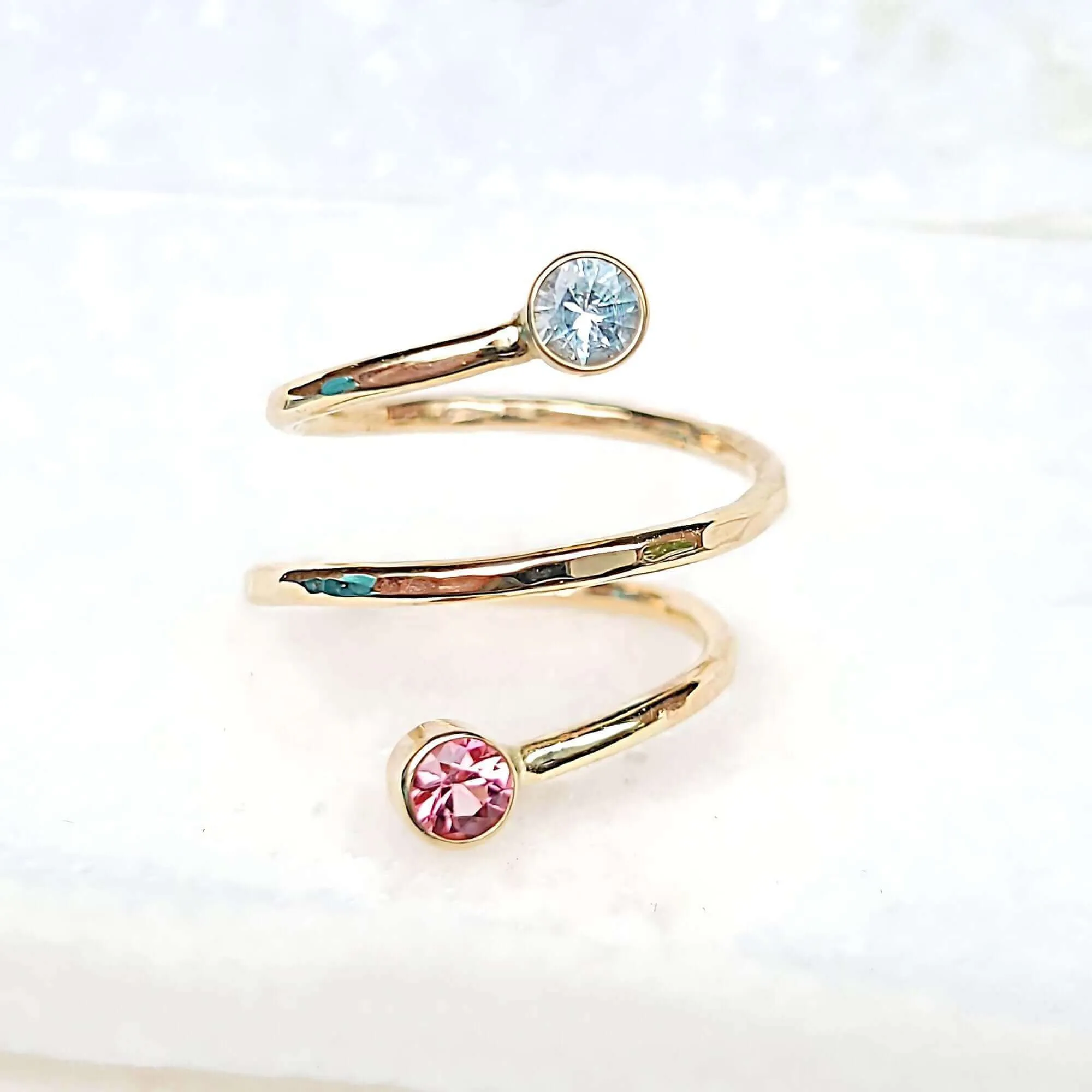 14K Aquamarine and Tourmaline Wrap Ring in Yellow Gold