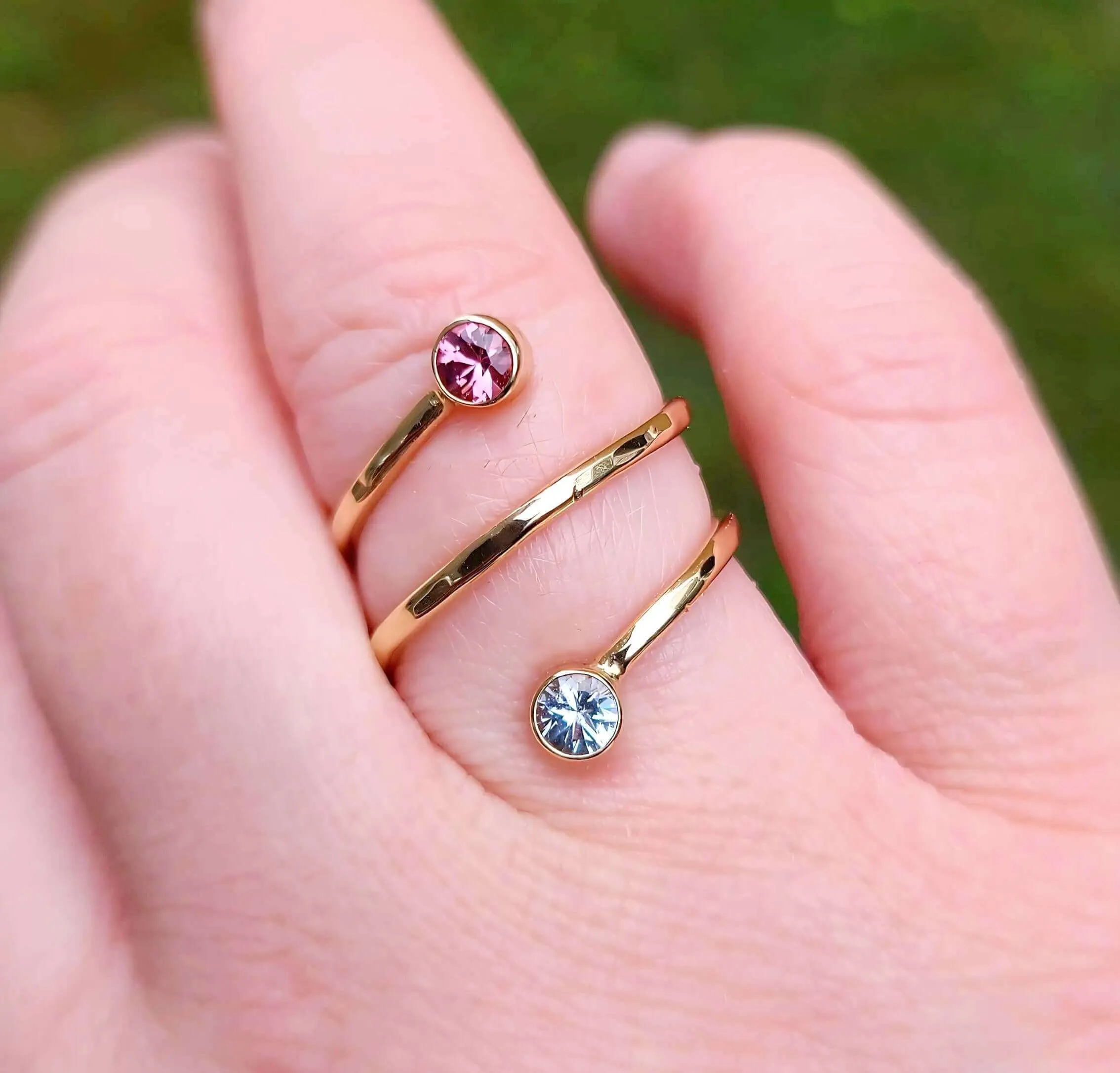 14K Aquamarine and Tourmaline Wrap Ring in Yellow Gold