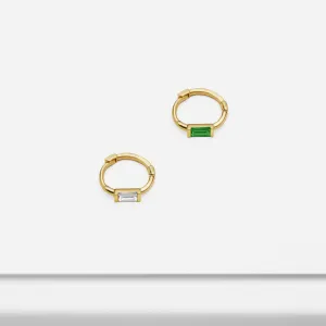 14k Gold Baguette CZ Hoop Earring