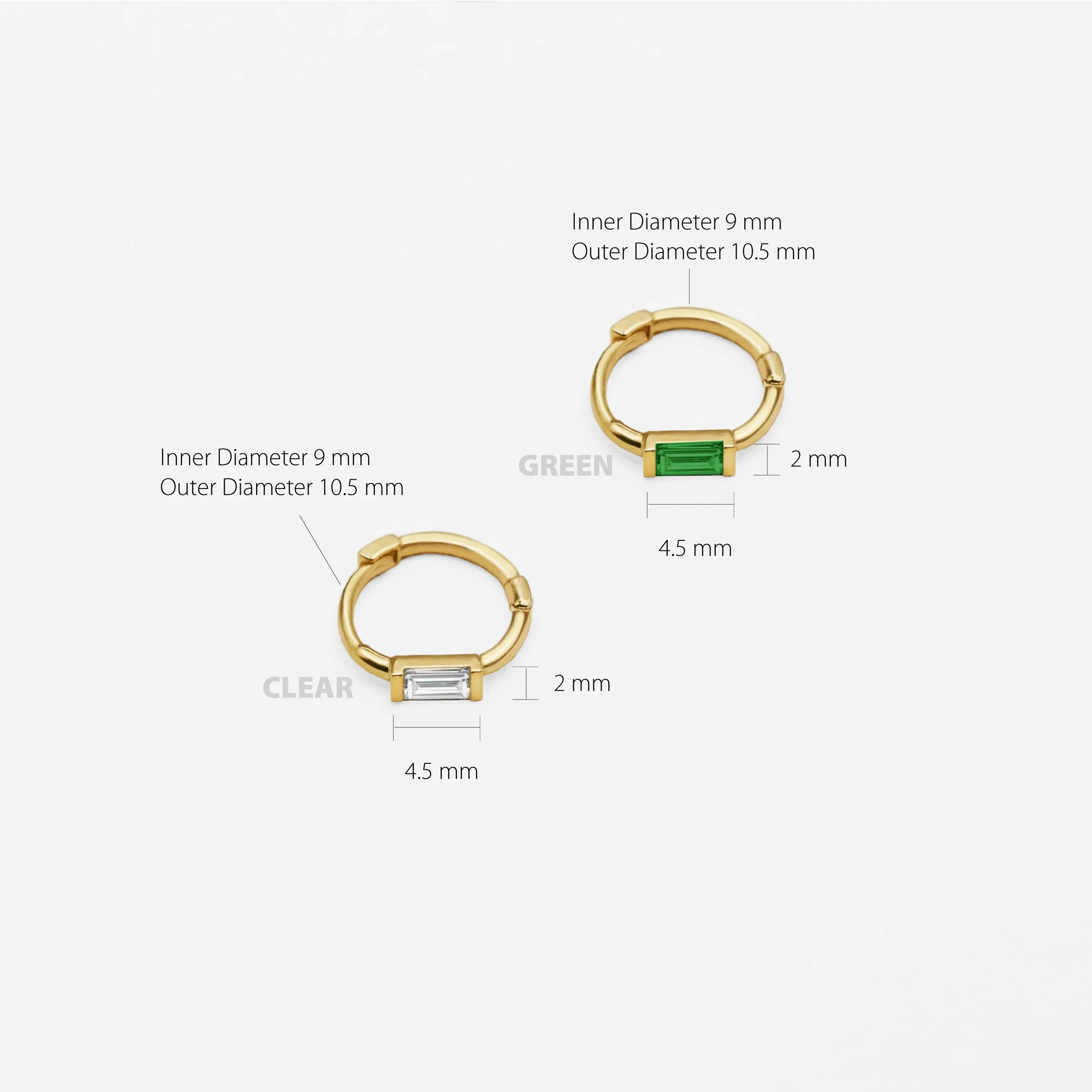 14k Gold Baguette CZ Hoop Earring