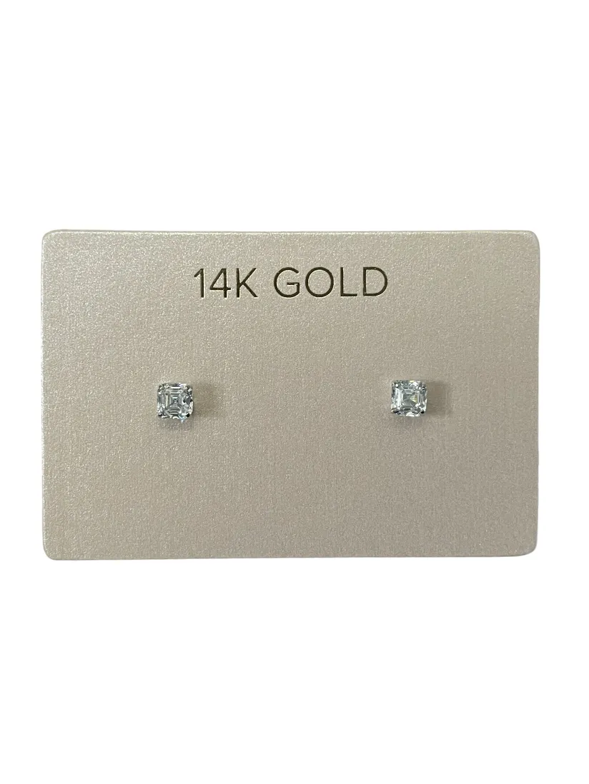 14K Gold Emerald Cut Stud Earrings