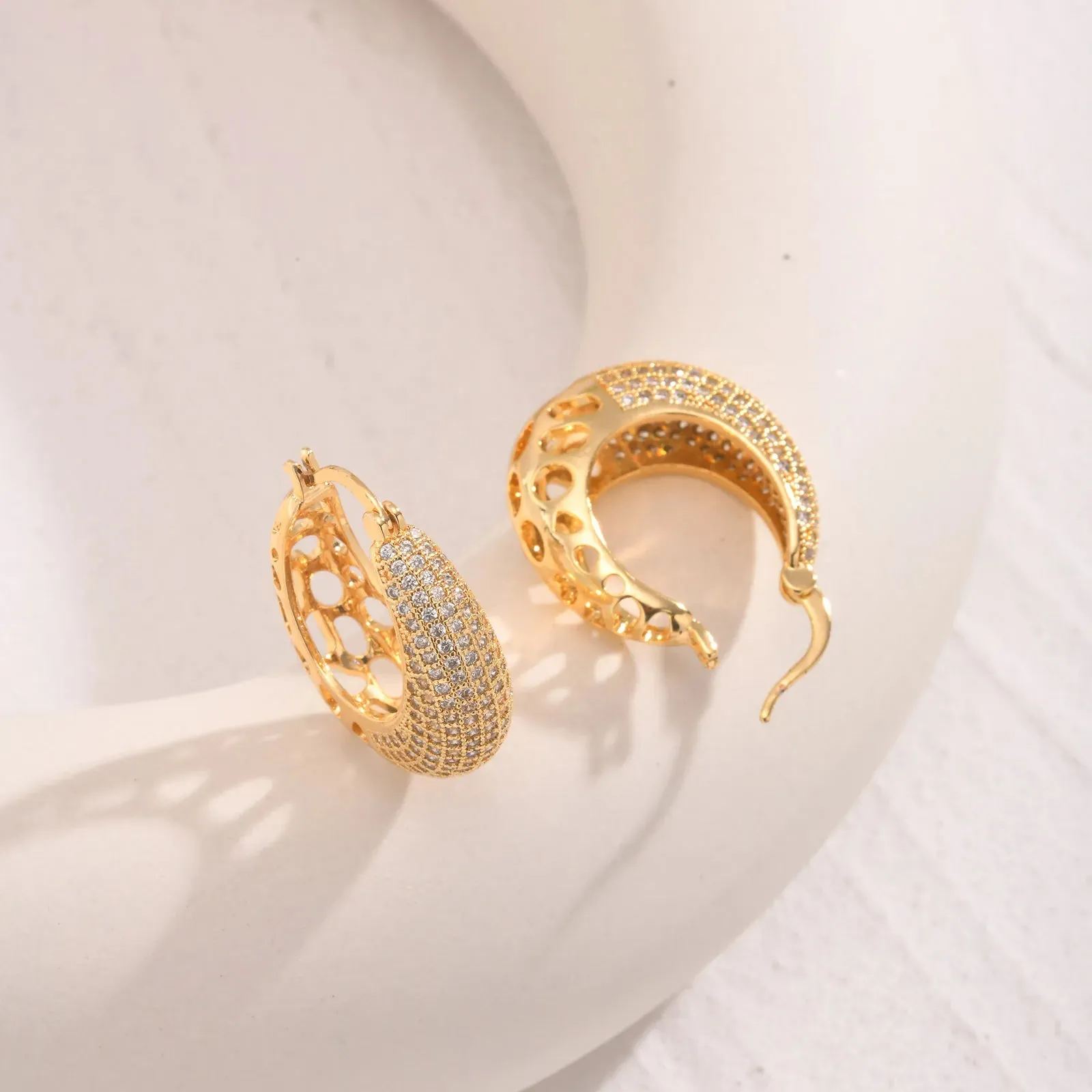 14k Intricate Half Diamond Hoop Earrings
