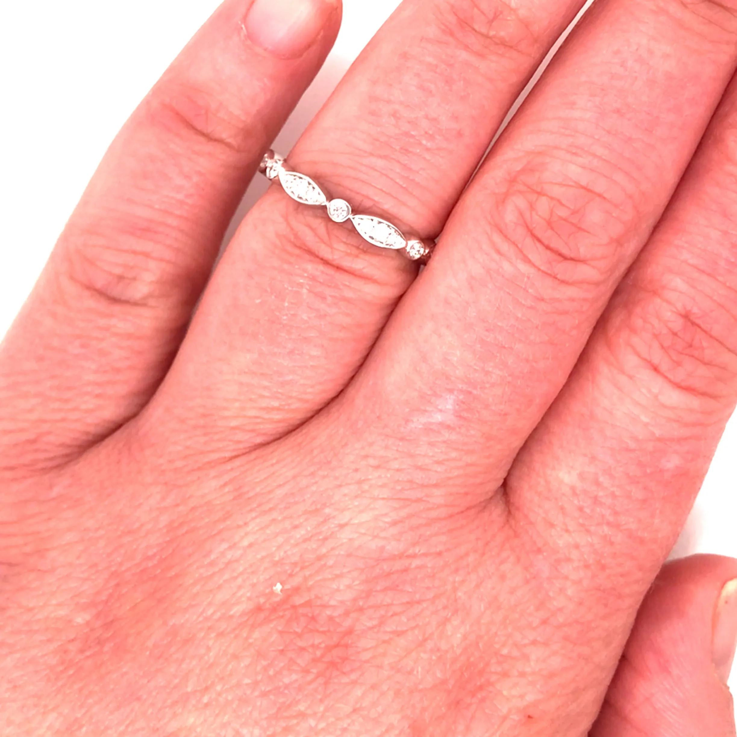 14K Marquise and Round Shape Band White Gold