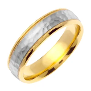 14K or 18K Two-Tone Hammer Finish Milgrain Edge Ring
