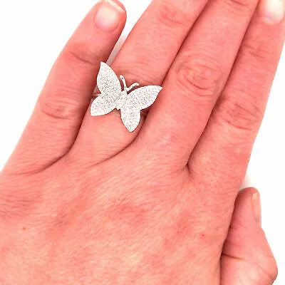 14K Pave Diamond Butterfly Ring Yellow Gold