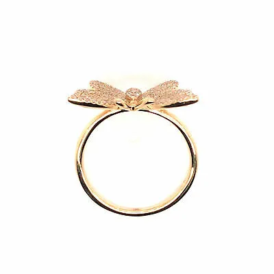 14K Pave Diamond Butterfly Ring Yellow Gold