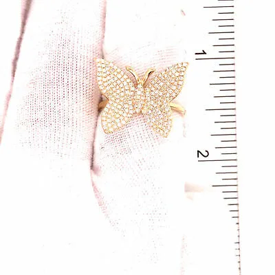 14K Pave Diamond Butterfly Ring Yellow Gold