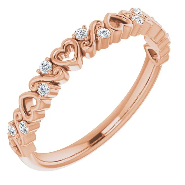 14K Rose .08 CTW Natural Diamond Heart Anniversary Band