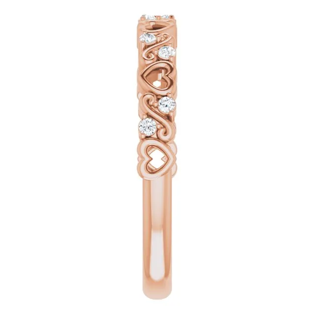 14K Rose .08 CTW Natural Diamond Heart Anniversary Band