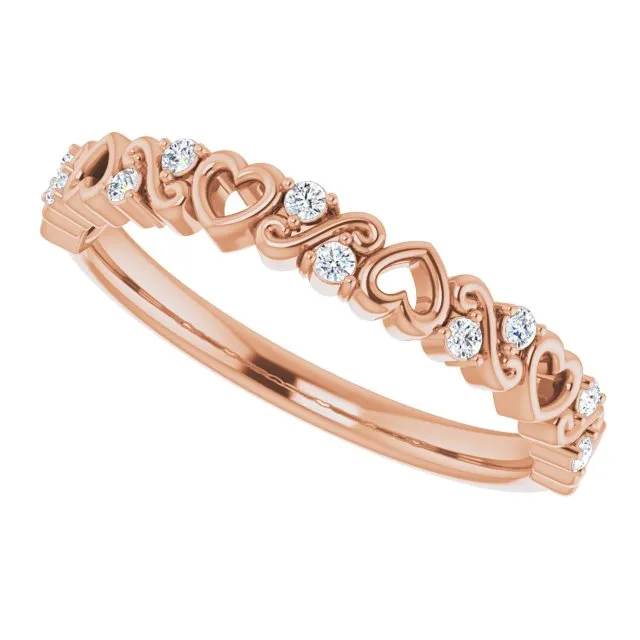 14K Rose .08 CTW Natural Diamond Heart Anniversary Band