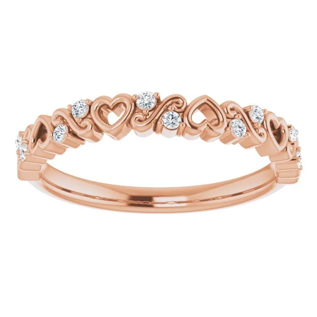 14K Rose .08 CTW Natural Diamond Heart Anniversary Band