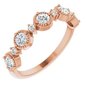 14K Rose 1/2 CTW Natural Diamond Beaded Halo Anniversary Band