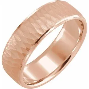 14K Rose 7 mm Beveled-Edge Band with Hammer Finish Size 11